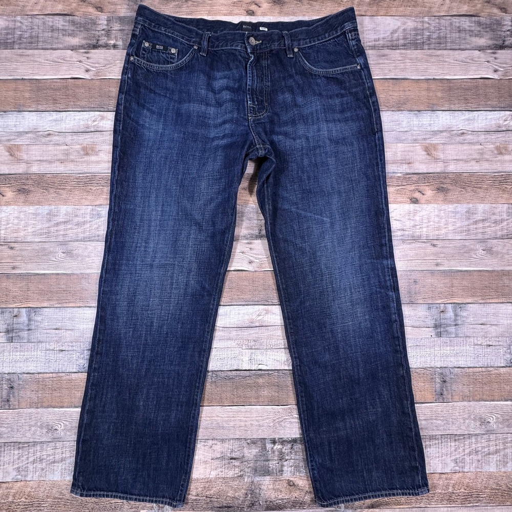 Hugo Boss Jacksons Mens Jeans 40x32 Dark Wash Blue Straight‎ Leg Cotton